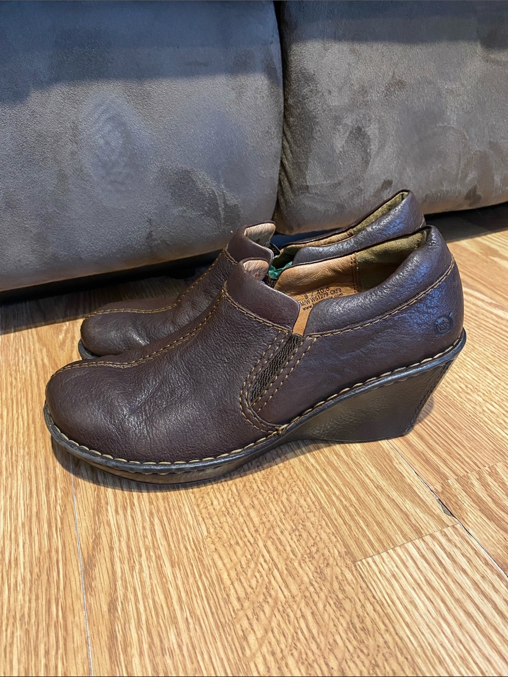 Born Women's Dark Brown Leather Wedge Slip-On Clogs